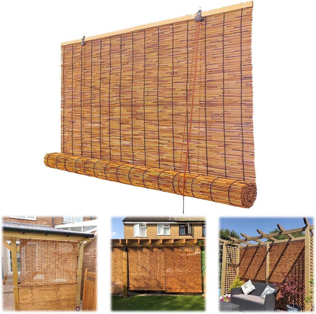 Cordless Bamboo Blinds , Waterproof Bamboo Roller Shades For Porch, Patio & Interior Windows Outdoor Size 35x64 In