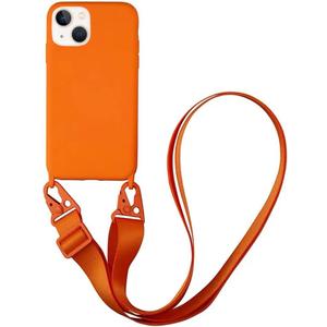 Compatible with iPhone 14 Pro,Crossbody Phone Case with Lanyard Cute Soft Silicone Case with Adjustable Shoulder Strap Shockproof Protector Compatible with Women Girls Orange
