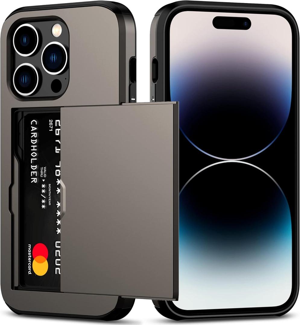 Nvollnoe for iPhone 14 Pro Case with Card Holder Heavy Duty Protective Dual Layer Shockproof Hidden Card Slot Slim Wallet Case for iPhone 14 Pro for Women&Men(Coffee) (Coffee-Regular Storage)