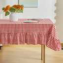 Red Gingham Tablecloth, 100% Washed Cotton, Classic Vintage Decorative Table Cover, Buffalo Plaid Checkered Ruffled Table Cloth for Kitchen Dining Room Party (Rectangle, 70 x 52 in)