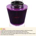 3-inch Cold Air Intake Filter 76mm, High Performance Clamp-On Engine Intake Air Filter, Washable Reusable & Universal Round Tapered Replacement Air Filter, Purple