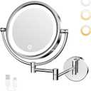 GURUN 10X Magnifying Makeup Mirror with Light - Wall Mounted Dimmable LED Mirror, 3 Color Modes Touch Screen, Rechargeable Brass Cosmetic Mirror with Adjustable Arm (Black)