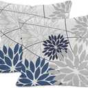 JSKLKGHN Floral Throw Pillow Covers Set of 2, 20x20 Inch Gray and Blue Flower Indoor Decorative Pillow Cases for Couch Bed Sofa Cushion Home