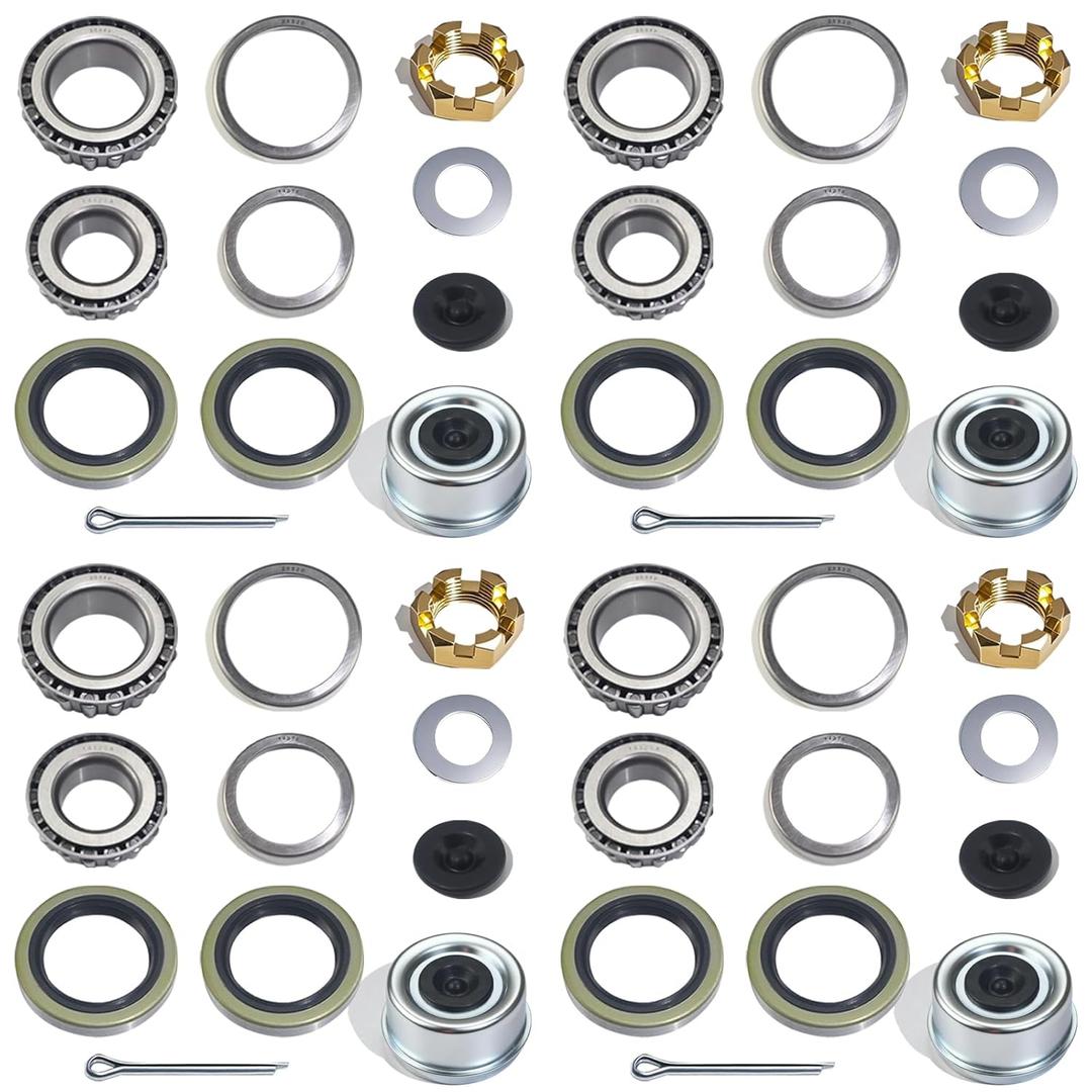 4 Sets 25580 14125A Trailer Axle Hub Bearings Kit for 7000 lbs Trailer #D42 Tapered Spindle with 21333TB Grease Seals, 2.72'' Dust Caps,Rubber Plugs, Cotter Pins,Spindle Nuts and Washers