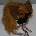 Furry Animal Cat Fox Tail Faux Fur Wolf Ear Headband Leather Neck Chocker Costume Set for Party Halloween Cosplay (Brown)