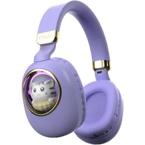 Purple Kids Bluetooth Headphones Wired with Microphone for School - Wireless Boy Girls Noise Cancelling Over Ear Bluetooth Headphones Children Headsets for iPad Kindle Airplane Travel Tablet