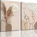 TJRRKYHY 2Pcs Modern Boho Abstract Canvas Wall Art Beige Minimalist Woman Line Art Decor Neutral Geometry Prints for Living Room Bedroom Bathroom Home Decor (16x24in canvas)