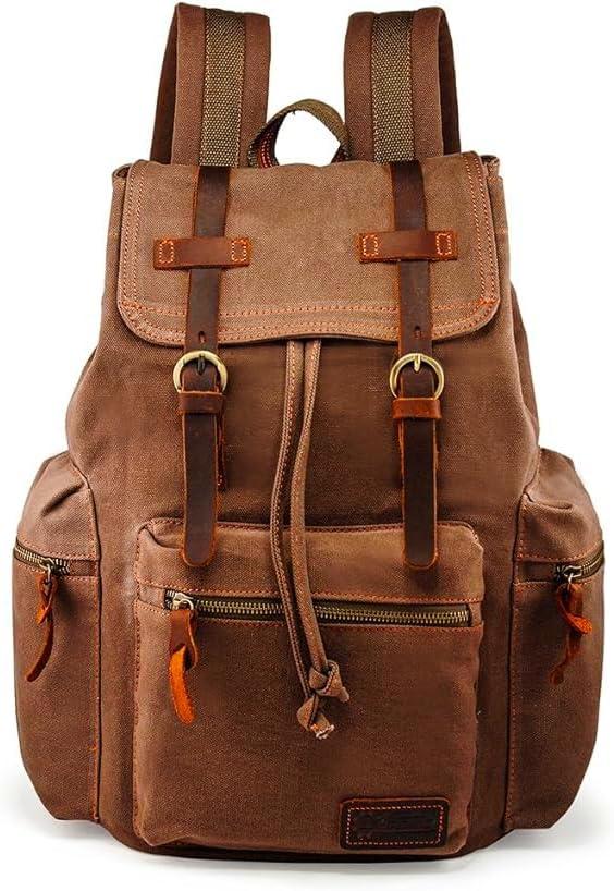GEARONIC Vintage Canvas Backpack, Casual Daypack Backpacks for Men Women, 15inch Laptop Bag Travel Hiking Camping Rucksack