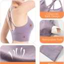 Sports Bras for Women, Criss-Cross Back, Adjustable Wire-Free Medium Support Workout Bra with Removable Cups (Large, Purple 1)