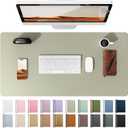 YSAGi Leather Desk Protector, Office Mat, Large Mouse Mat, Non-Slip PU Leather Blotter, Laptop Pad, Waterproof Writing Pad for Office and Home (Sage Green, 35.4" x 17")