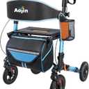 Aojin Rollator Walker for Seniors, Lightweight Foldable All Terrain Rolling Walker with seat, Aluminum Walkers (Blue)