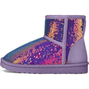 K KomForme Girls Winter Boots Sparkle Sequins Warm Snow Shoes Fur Lined Lightweight Comfy (Toddler/Little Kids/Big Kids) (Purple)