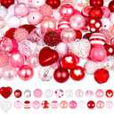 Poen 100 Pcs 20 mm Valentines Day Rhinestone Bubblegum Beads Pink Red Beads for Pens Bulk Mixed Crystal Resin Chunky Crafts for DIY Craft Keychain Necklace Bracelet Jewelry Making Decor for Holiday (Sweet Color)