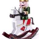 Nutcracker Christmas Decor, 11 inch Wooden Nutcrackers Figures, Handcrafted Collectible Christmas Nutcracker Decor for Tabletop, Shelves Ornaments (Rocking Horse)