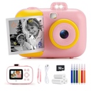 Instant Camera for Kids with Print Paper, 1080P HD Kids Camera Instant Print with 32GB SD Card, Girls Toys for Ages 5-7, Birthday Gifts for 5 6 7 8 9 Year Old Girls