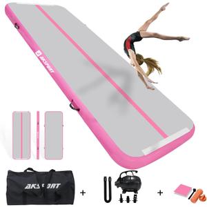 AKSPORT Inflatable Gymnatsics Mat Tumble Track 10ft 13ft 16ft 20ft 23ft Air Tumbling Mat with Air Pump for Home Use/Training/Cheerleading/Yoga