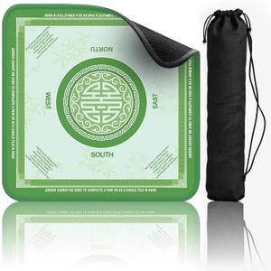 Mahjong Mat, 32.4×32.4 Inch，Mahjong Mat with Rules | Non-slip & Noise Reducing, Thick Natural Rubber, Rollable for Storage, Comes with Carry Bag, Ideal for Poker & Board Games
