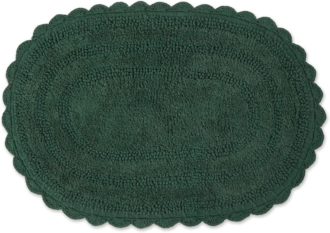 DII Crochet Collection Reversible Bath Mat, Small Oval, Dark Green, Size: 2' x 1'5" (Oval)