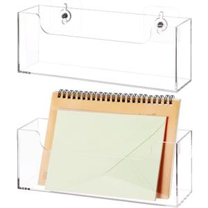 Homaisson Clear Acrylic Mail Holder Box for Desk or Wall Mount, Mail Organizer Countertop, Modern Wall Mounted or Tabletop Mailbox, Letter Storage Organizer Box (Clear-2PCS)
