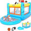 AKEYDIY Inflatable Bounce House for Kids, 107.1'' x 67.7'' x 44'' PVC Jumping House with Removable Pool/Ball Pit, Basketball Hoop, Game Map, Indoor Outdoor Bouncy House for Toddlers 3-6 (with Pool)