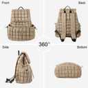 XSUIOY Quilted Backpack Purse for Women Small Lightweight Puffer Puffy College Laptop Backpack Nylon Casual Bookbag Daypack Top Flap Drawstring Padding Hiker Travel Gym Backpack(Khaki)