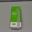 Amazon Basics Disposable Striped Plastic Flex Straws, 7.5" Long, Assorted Colors, 100 Count, Large Pack