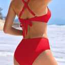 swimall Women's 2 Piece Bikini Sets Ruched Cutout Swimsuit Crisscross Back Bathing Suit (Red, S)