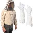 Bee Jacket with Veil - Natural Canvas Bee Suit Jacket with Elastic Waist & Cuffs, YKK Brass Zippers, 3 Utility Pockets. Removable Hood Interchangeable with Forest Beekeeping Suit. XL