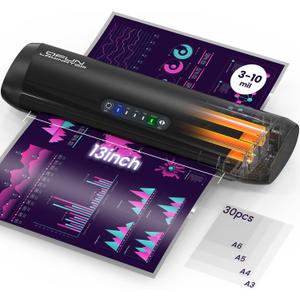 3-10 Mil Commercial Laminator Machine with Laminating Sheets, 4-Roller Jam-Free Thermal Laminator Machine 11x17, Fast Warm-up 13 Inch Laminating Machine, Hot Lamination Machine for Office School Home