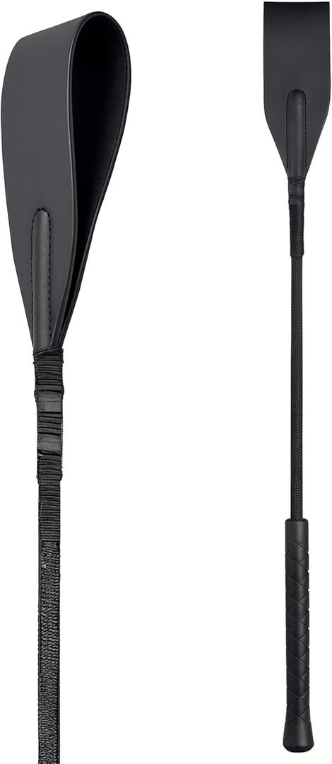 Leather Riding Crop for Horses, Equestrian Horseback Double Slapper Faux Leather Horse Crop, 17" Black