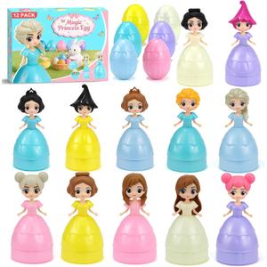 12PCS Pre Filled Easter Eggs Gifts for Kids with Transforms into Princess Toys Easter Basket Stuffers Easter Eggs Hunt Easter Party Favor Prize Classroom Rewards Toys for Girls (Blue)