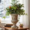 Small 9.1'' H Vintage Urn Planter, Distressed Retro Tabletop Flower Pot with Drainage Hole, Lightweight Decorative Pedestal Planter for Indoor Plants, Office Desk, Shelf, Patio Table Decor, 9.1 Inches X 7.1 Inches X 7.1 Inches