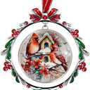 XUTAI Cardinals and Birds House Christmas Tree Ornaments Chritstmas Wreath Christmas Ornament Glass Christmas Hanging Ornament Festive Pendant for Home Holiday Decoration