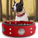 Leather Dog Collar, 2 inches Wide Heavy Duty Genuine Leather Collars, Handmade, Soft, and Luxury, Eye-catching Best Choice for Large and Medium Breed Dogs, Red 18.5-22.5 in