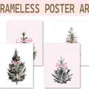 foedor Coquette Pink Bow Themed Gifts Prints,Pine Tree Decor,Pink and White Room Decor,Pine Tree Wall Art for Home Office,Coquette Wall Decor for Holiday Bathroom Bedroom,12x16,Set of 4