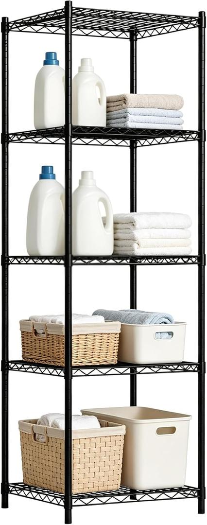 Wire Storage Standing Shelf Rack Tower, Corner Metal Shelving Unit with Adjustable Shelves, Space-Saving Organizer for Garage, Kitchen, Bathroom, 18 * 18 Inch