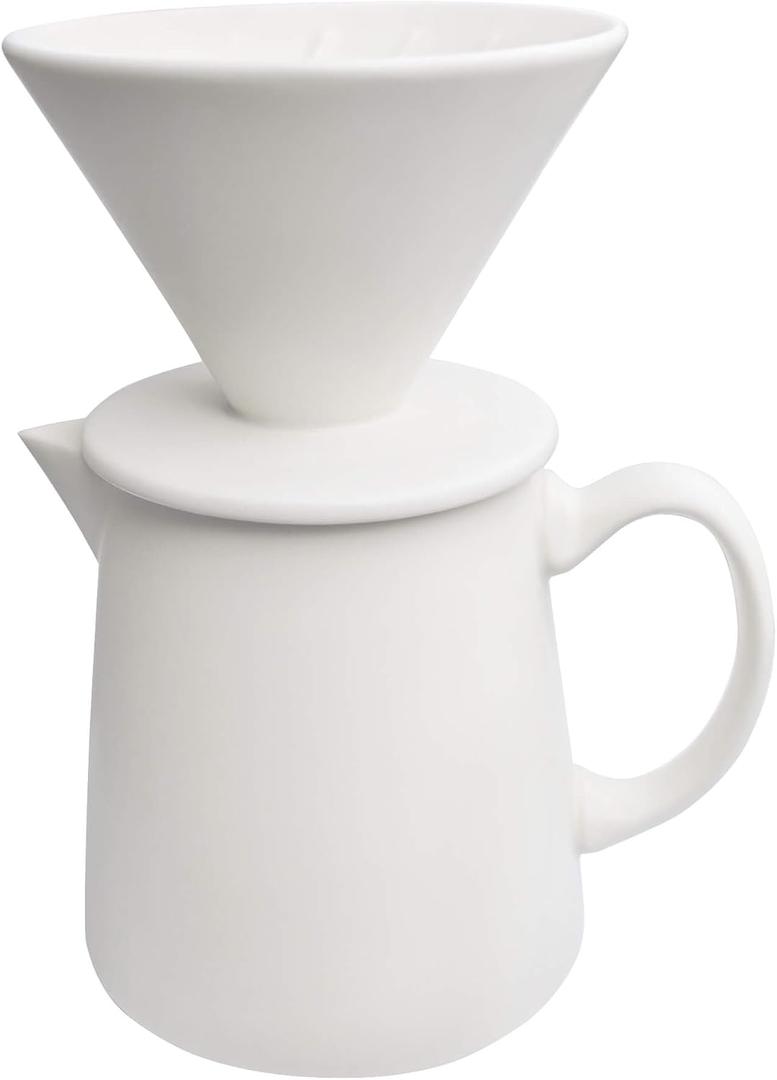 Ceramic Pour Over Coffee Maker Dripper - Uses Standard #2 & #4 Paper Filters, 450ml/15oz, White, Barista Style for Home & Office