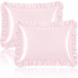 Homiest Ruffle Satin Pillowcase for Hair and Skin, King Size Satin Pillow Covers Silky Pillow Cases Set of 2, Satin Ruffled Pillowcase with Envelope Closure, Anti Wrinkle Pillow Shams (Blush Pink) (King - 20 x 36 Inch)