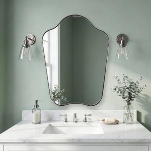 ANDY STAR 24"x32" Brushed Nickel Scalloped Vanity Mirror for Bathroom Sink