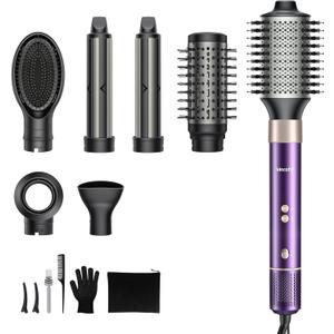 7-in-1 Hot Air Styler & Hair Dryer with 110,000 RPM High-Speed Motor Blow Dryer Brush for Fast Drying, Curling, Straightening & Volumizing  No Heat Damage  for All Hair Types  Violet