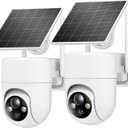 2K Solar Security Cameras Wireless Outdoor, 2PCS Outdoor Camera Wireless with 360 View, Cameras for Home Security with Color Night Vision/2-Way Audio, 2.4GHz Wi-Fi Only (White)