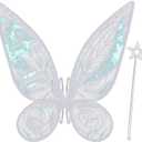 Quescu Fairy Wings for Adults,Butterfly Wings for Girls,Angel Wings,Fairy Costume for Women Halloween Dress Up Party Favor (White) (White)