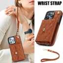 6.7" Crossbody Wallet Case for iPhone14 Pro Lanyard Crossbody/Wrist Strap, RFID Blocking, Women PU Leather Purse Kickstand RE-C (Brown, iPhone 14 Pro)