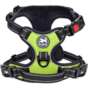 PoyPet No Pull Dog Harness, No Choke Front Clip Dog Reflective Harness, Adjustable Soft Padded Pet Vest with Easy Control Handle for Small to Large Dogs(Green,L)