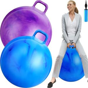 Lewtemi 2 Pcs 31 Inch Big Bouncing Ball with Handle Jumping Hopper Bouncy Ball for Adults Exercise and Air Pump for Outdoor Sports Game(Gradient Purple, Gradient Blue)