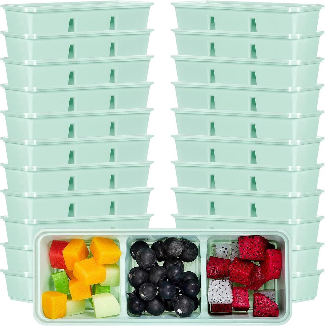 Hushee 50 Pack 17 oz Small Meal Prep Containers with 3 Compartments Snack Containers with Lid Disposable Plastic Bento Box Travel Lunch Food Boxes Stackable for Office Picnic (Mint Green)