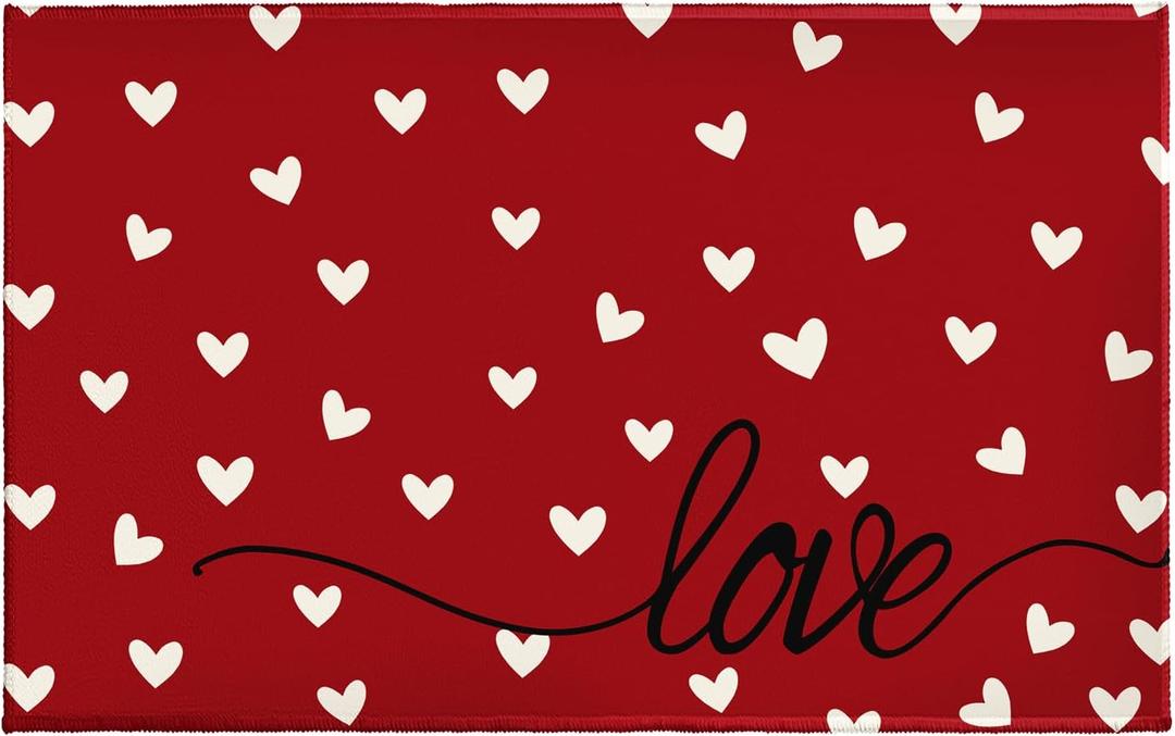 Red Love Hearts Bath Rug, Valentine Decorative Bathroom Mats 32x20 Inch, Romantic Non-Slip Absorbent Bathroom Rugs for Bedside Shower Room Bathtub Kitchen Sink (1'8" x 2'8" (Rectangular))
