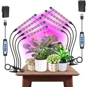 Garpsen Grow Light, 80 LEDs Full Spectrum Plant Lights for Indoor Growing with Clip, 3 Color Modes & 5 Dimming Levels Grow Lamp with Timer 6/12/16H, 360 Adjustable Gooseneck, for Indoor Plant(2Pack)