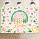 MEHOFOND 7x5ft Two Lucky Birthday Banner for Girl Green Shamrock Rainbow 2nd Birthday Banner Green Clover Pink Floral St Patrick's Day Backdrop for Photography Irish Festival Party Decorations