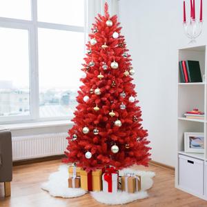 Kadunmina 6ft Artificial Red Christmas Tree Halloween Tree Xmas Tree with Metal Foldable Stand Full Real Christmas Tree with 804 Branch Tips Easy to Assemble Holiday Indoor Decor